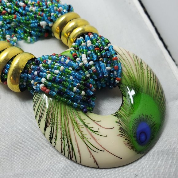 Signature Tibetan multi color seed beaded necklace ( turquoise  base) - Picture 3 of 6